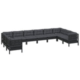 10 Piece Garden Lounge Set with Cushions Black Pinewood - Side View