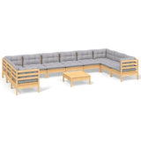 11 Piece Garden Lounge Set with Grey Cushions Pinewood - Front View