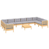 11 Piece Garden Lounge Set with Grey Cushions Pinewood - Side View