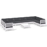 11 Piece Garden Lounge Set with Cushions White Pinewood - Front View