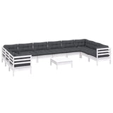 11 Piece Garden Lounge Set with Cushions White Pinewood - Side View