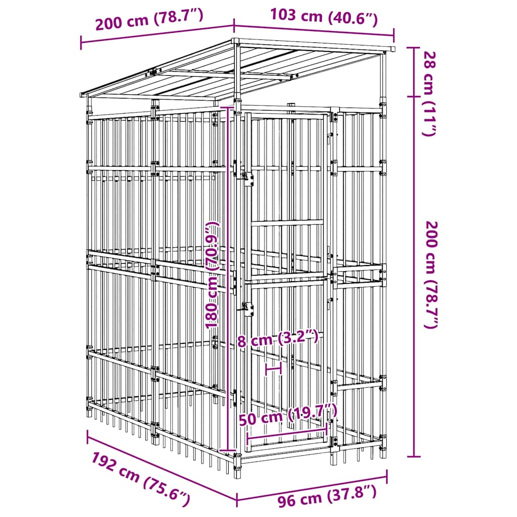 Outdoor Dog Kennel with Roof Steel 1.84 m?