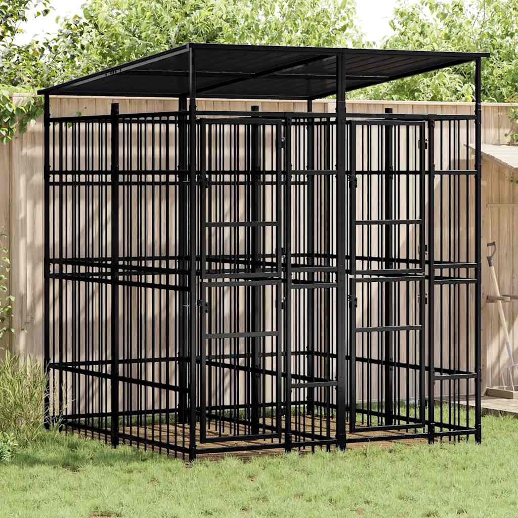 Outdoor Dog Kennel with Roof Steel 3.69 m?