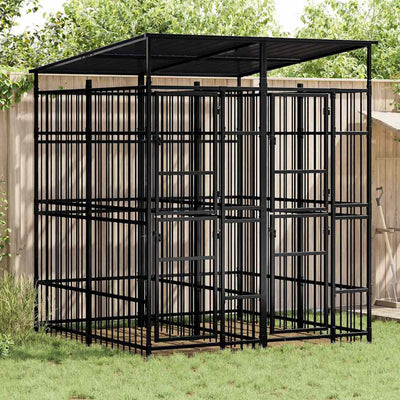 Outdoor Dog Kennel with Roof Steel 3,69 m²
