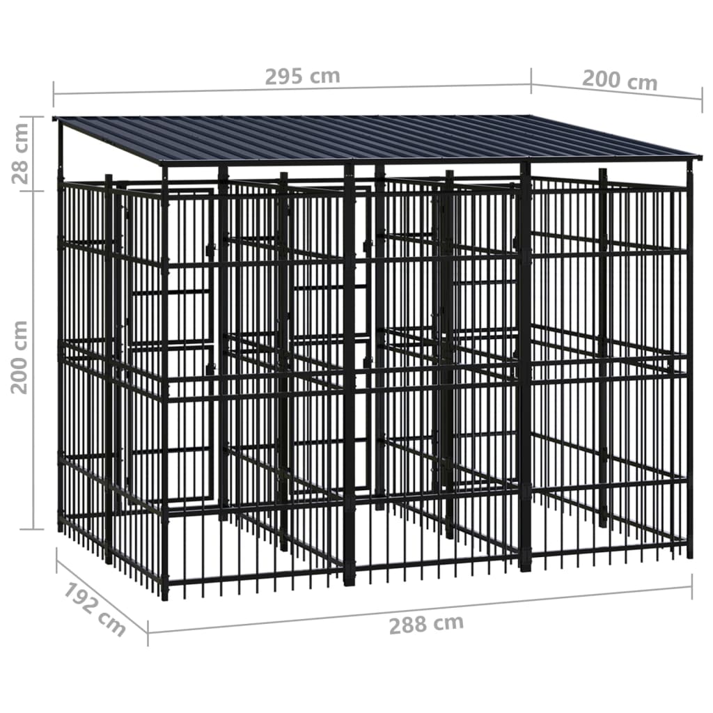 Outdoor Dog Kennel with Roof Steel 5.53 m²