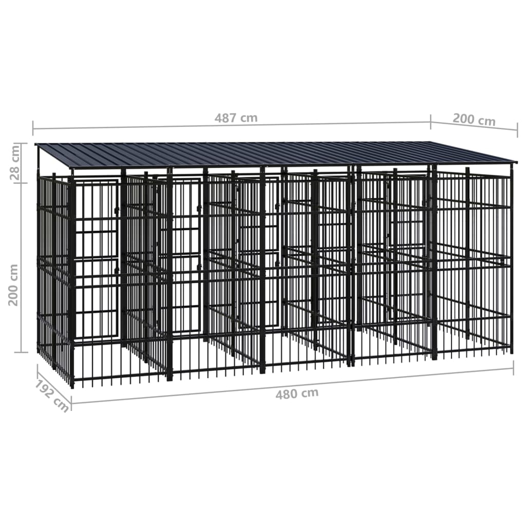 Outdoor Dog Kennel with Roof Steel 9.22 m²