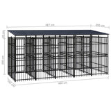 Outdoor Dog Kennel with Roof Steel 9.22 m² - Low Angle
