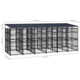 Outdoor Dog Kennel with Roof Steel 11.06 m² - Low Angle