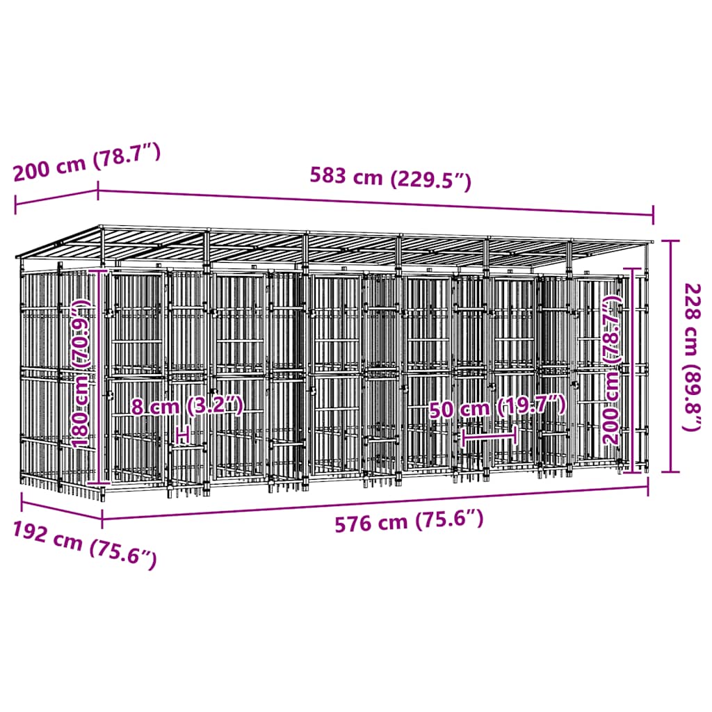 Outdoor Dog Kennel with Roof Steel 11.06 m?