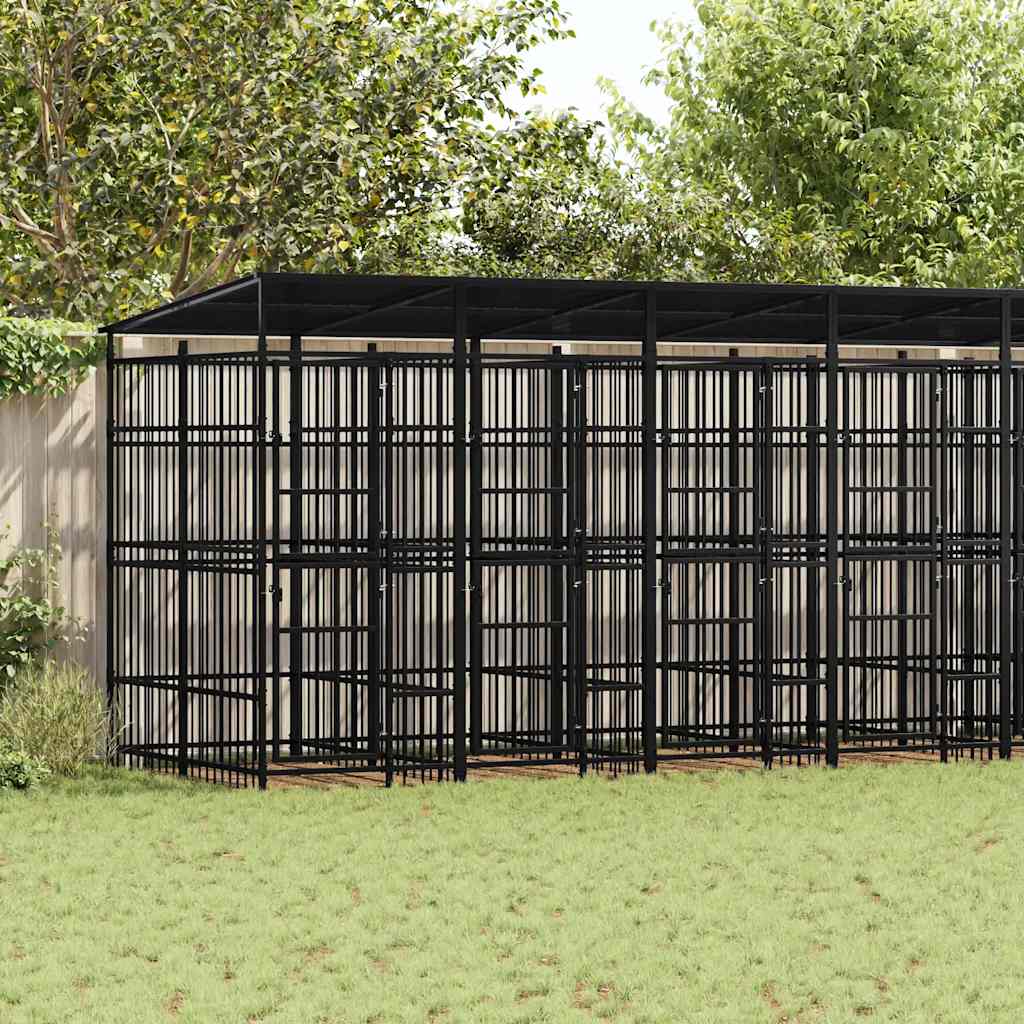 Outdoor Dog Kennel with Roof Steel 14.75 m?