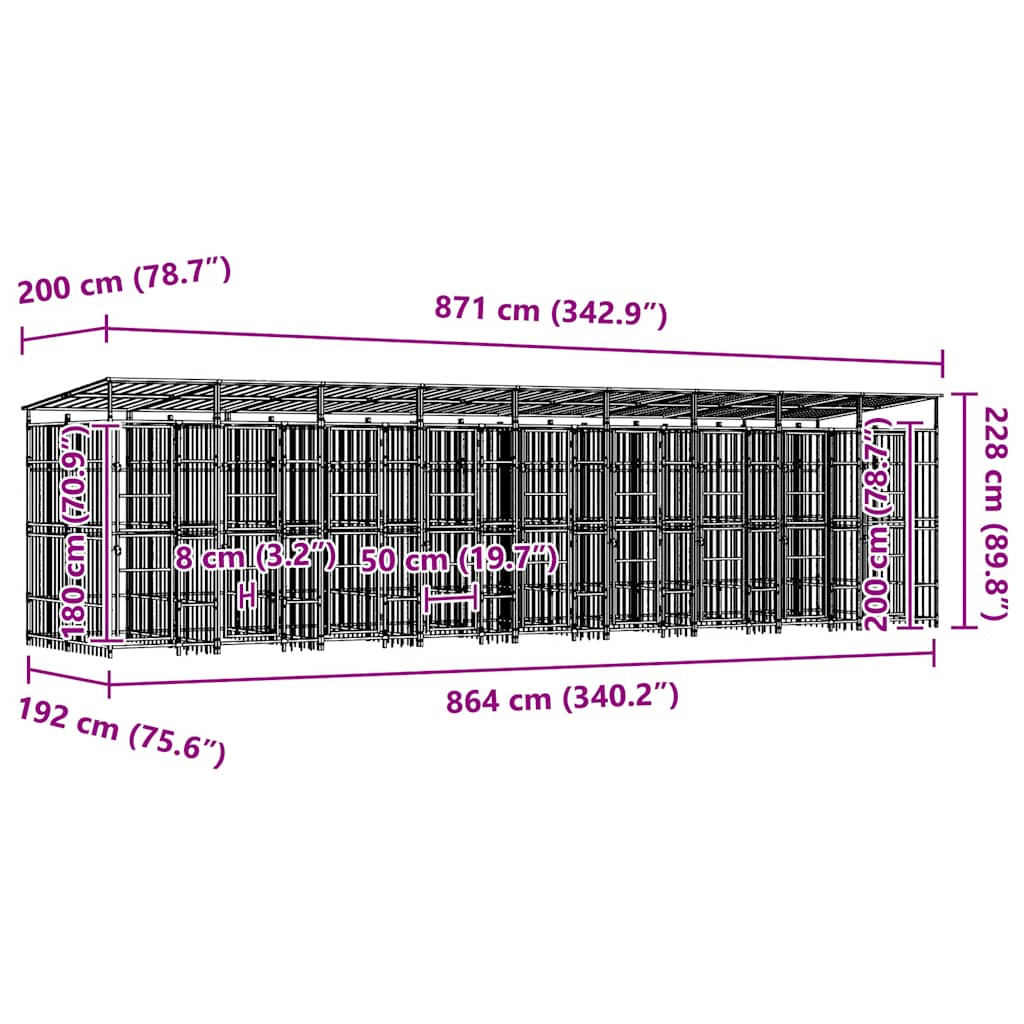 Outdoor Dog Kennel with Roof Steel 16.59 m?
