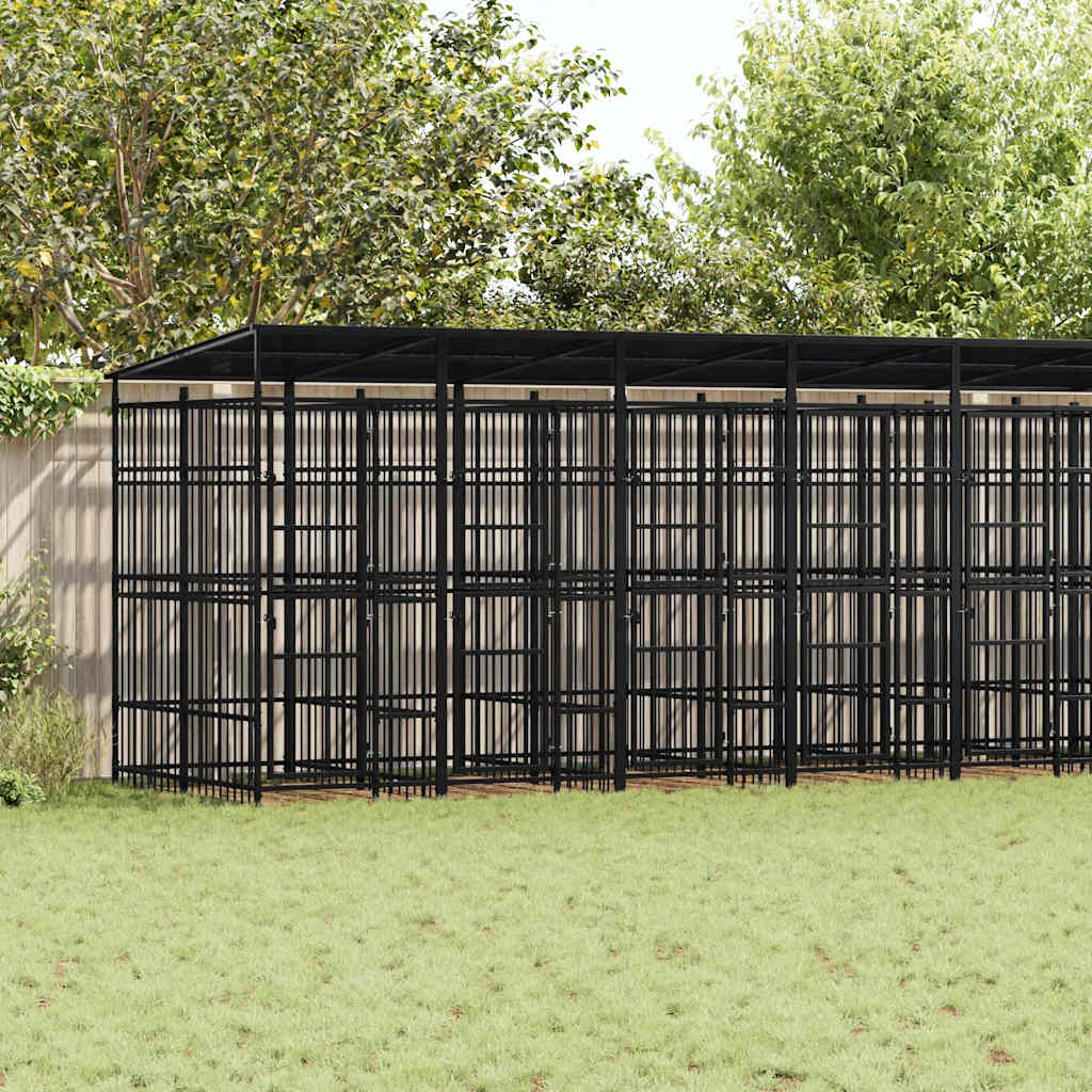 Outdoor Dog Kennel with Roof Steel 16.59 m?