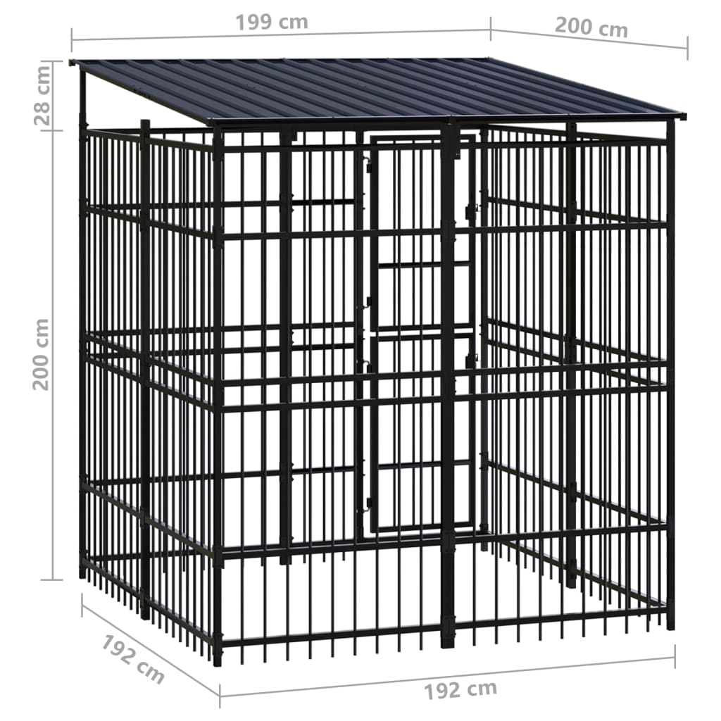 Outdoor Dog Kennel with Roof Steel 3.69 m²