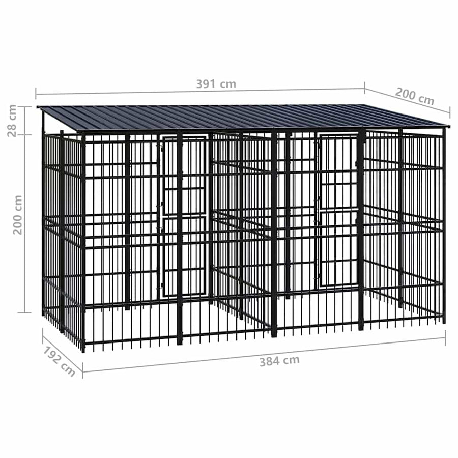 Outdoor Dog Kennel with Roof Steel 7,37 m²