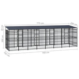 Outdoor Dog Kennel with Roof Steel 14.75 m² - Low Angle