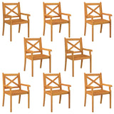 Outdoor Dining Chairs 8 pcs Solid Wood Acacia - Front View