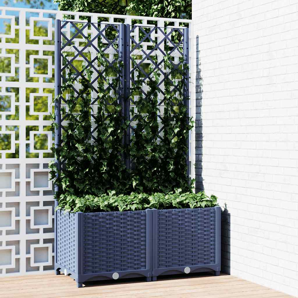 Garden Planter with Trellis Blue Grey 80x40x136 cm PP