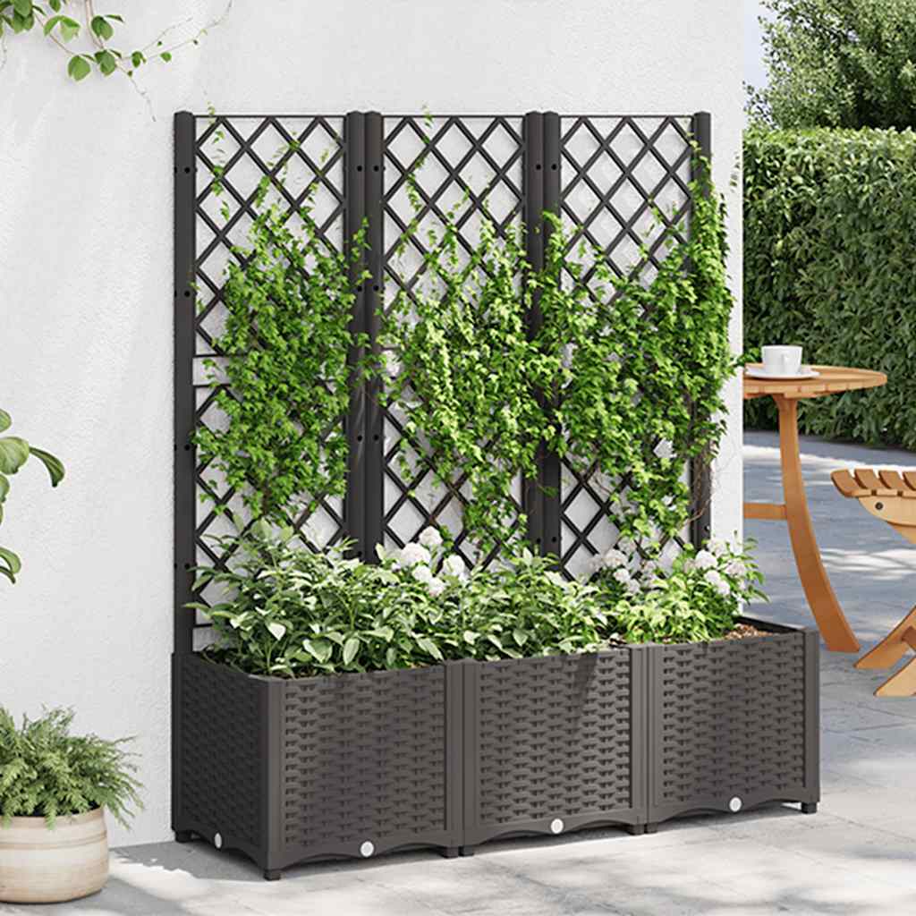 Garden Planter with Trellis Black 120x40x136 cm PP