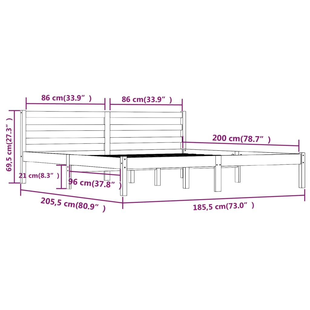 Bed Frame without Mattress Black 183x203 cm King