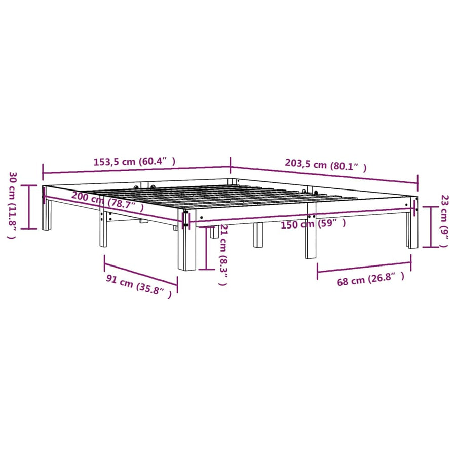 Bed Frame without Mattress Solid Wood 150x200 cm