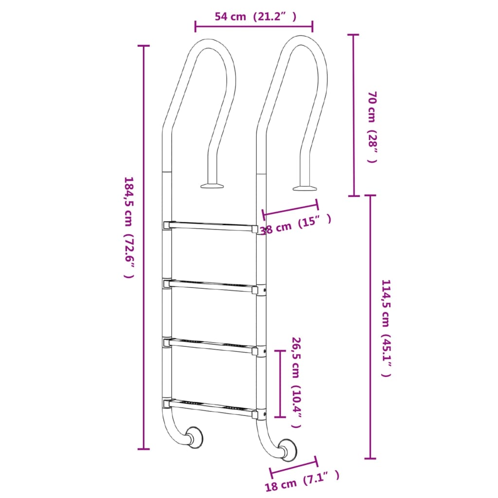 Pool Ladder 54x38x184.5 cm 304 Stainless Steel