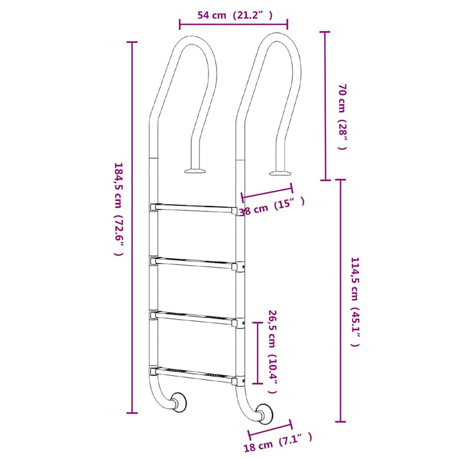 Pool Ladder 54x38x184.5 cm 304 Stainless Steel