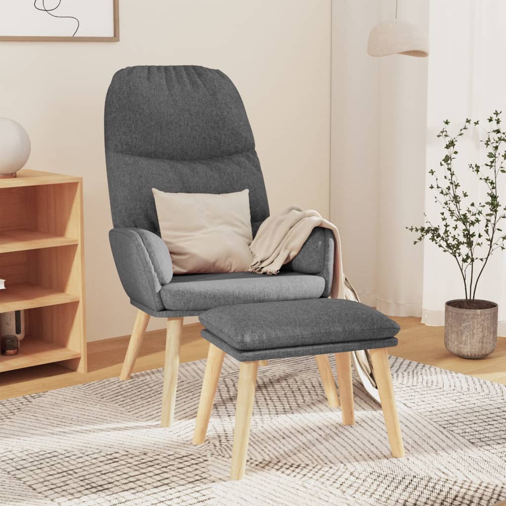 Relaxing Chair with a Stool Light Grey Fabric