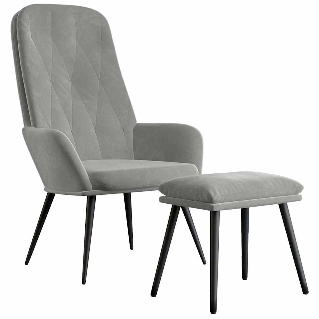Relaxing Chair with Footstool Light Grey Velvet