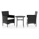 3 Piece Garden Dining Set Poly Rattan Black - Front View