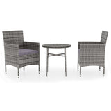 3 Piece Garden Dining Set Poly Rattan Grey - Front View