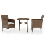 3 Piece Garden Dining Set Poly Rattan Brown - Front View