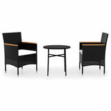 3 Piece Garden Dining Set Poly Rattan Black - Front View