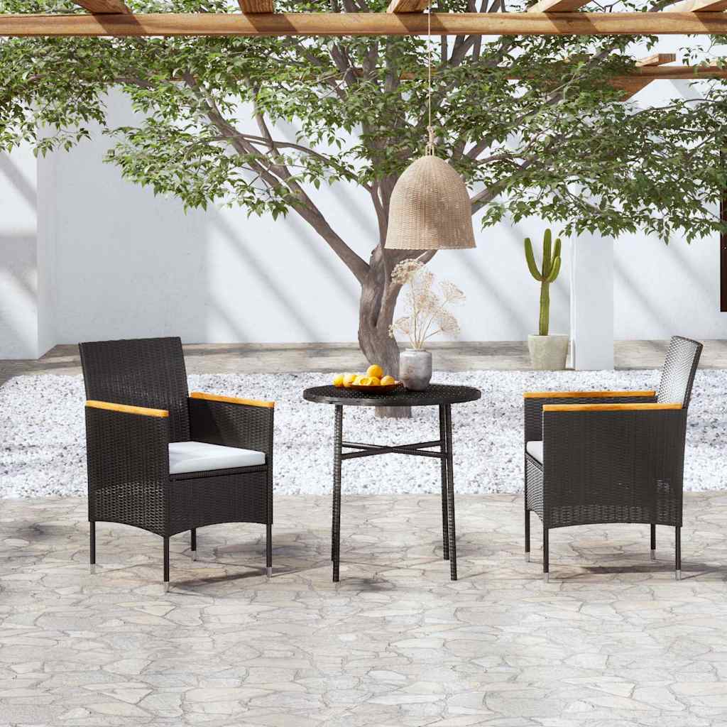 3 Piece Garden Dining Set Poly Rattan Black