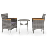 3 Piece Garden Dining Set Poly Rattan Grey - Front View