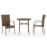3 Piece Garden Dining Set Poly Rattan Brown - Front View