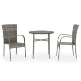 3 Piece Garden Dining Set Poly Rattan Grey - Front View