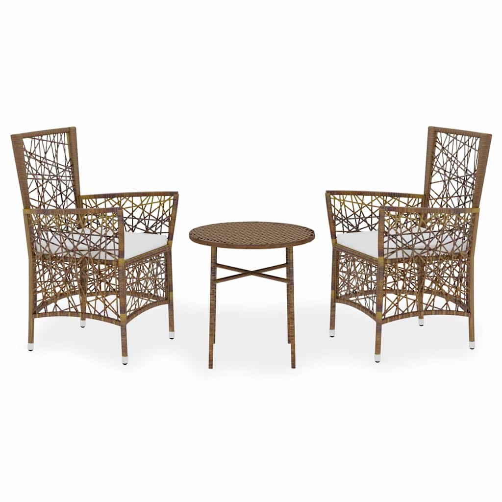 3 Piece Garden Dining Set Poly Rattan Brown
