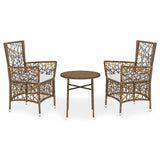 3 Piece Garden Dining Set Poly Rattan Brown