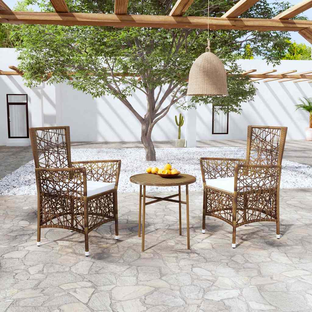 3 Piece Garden Dining Set Poly Rattan Brown