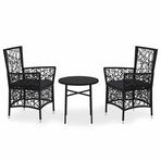 3 Piece Garden Dining Set Poly Rattan Black