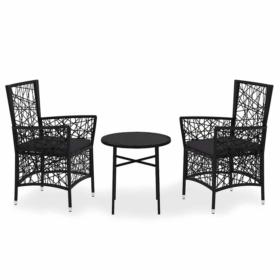 3 Piece Garden Dining Set Poly Rattan Black