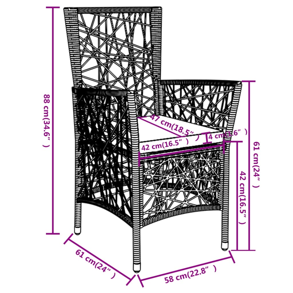 3 Piece Garden Dining Set Poly Rattan Black