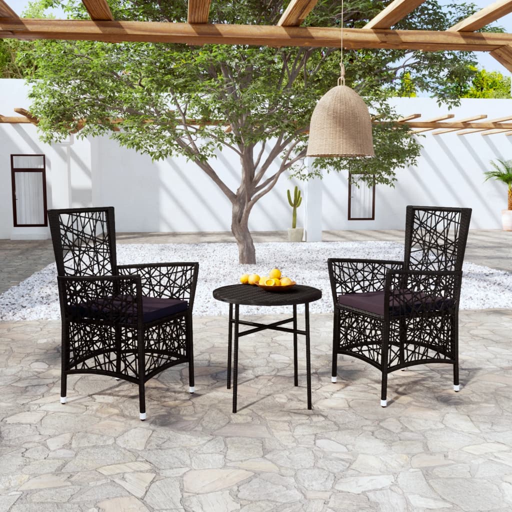 3 Piece Garden Dining Set Poly Rattan Black