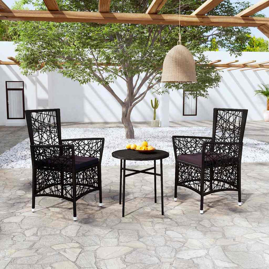 3 Piece Garden Dining Set Poly Rattan Black