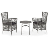3 Piece Garden Dining Set Poly Rattan Grey - Front View