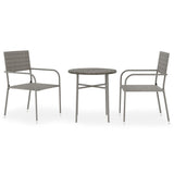 3 Piece Garden Dining Set Poly Rattan Grey - Front View