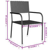 3 Piece Garden Dining Set Poly Rattan Grey - Low Angle