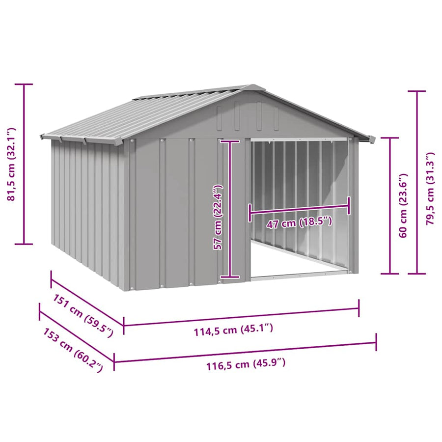 Dog House Grey 116.5x153x81.5 cm Galvanised Steel