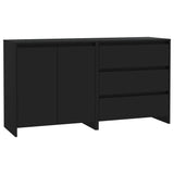 2 Piece Sideboard Black Engineered Wood - Front View