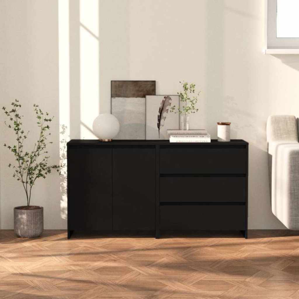 2 Piece Sideboard Black Engineered Wood